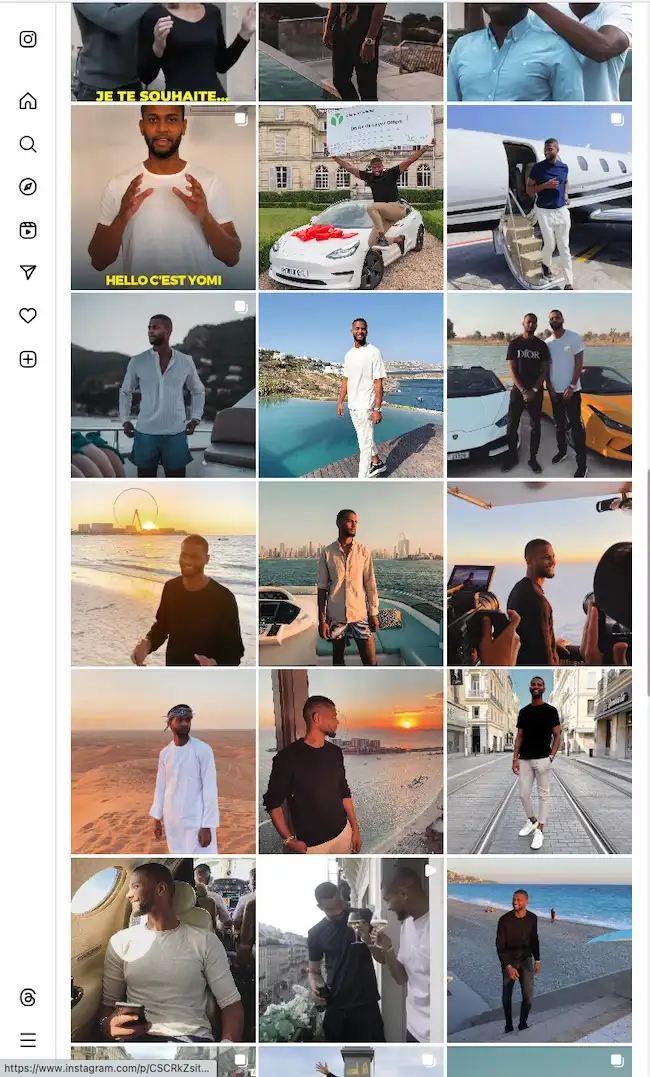 Une capture d'écran de la page Instagram de Yomi Denzel.