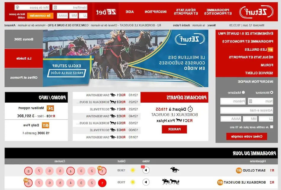 Interface de la plateforme de paris hippiques ZEturf affichant les détails de la course et les options de pari.