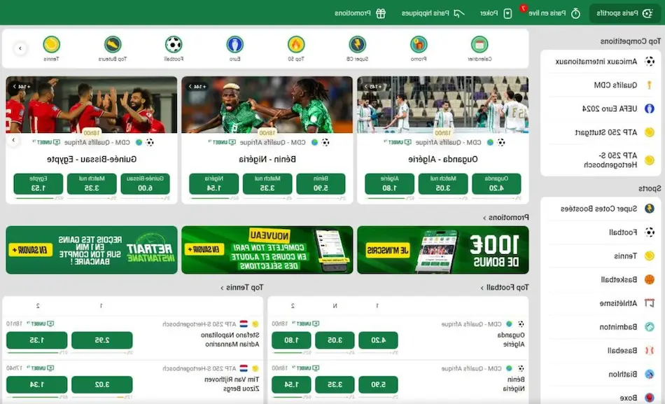 Plateforme de paris sportifs Unibet montrant des matchs de football en direct et des options de paris.