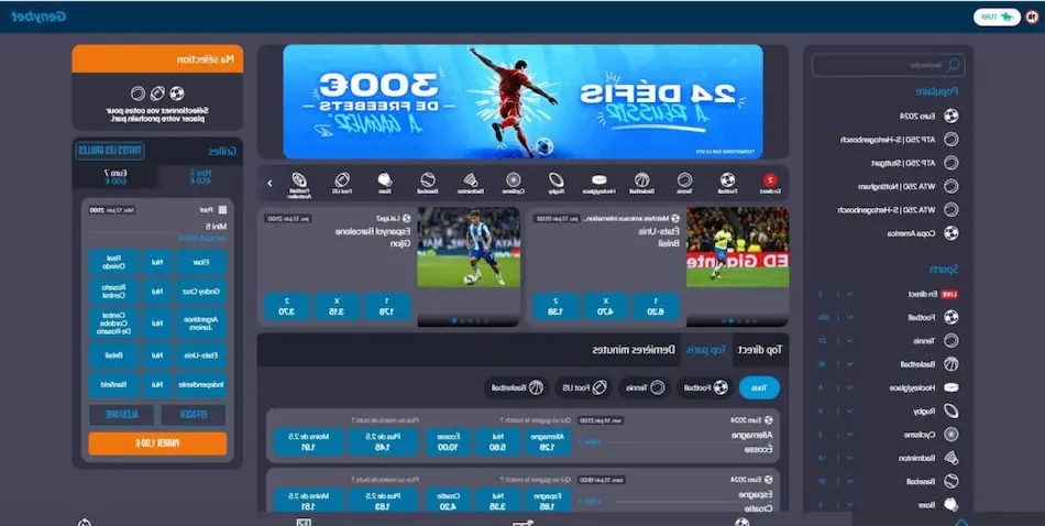 Plateforme de paris sportifs Genybet avec options de paris et cotes sur les matchs de football.