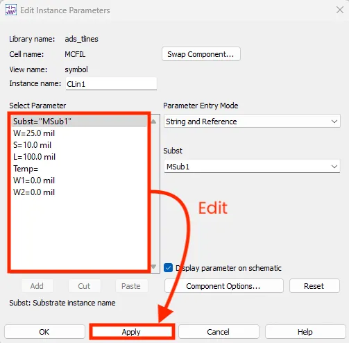 Editing Microstrip Component Parameters in ADS