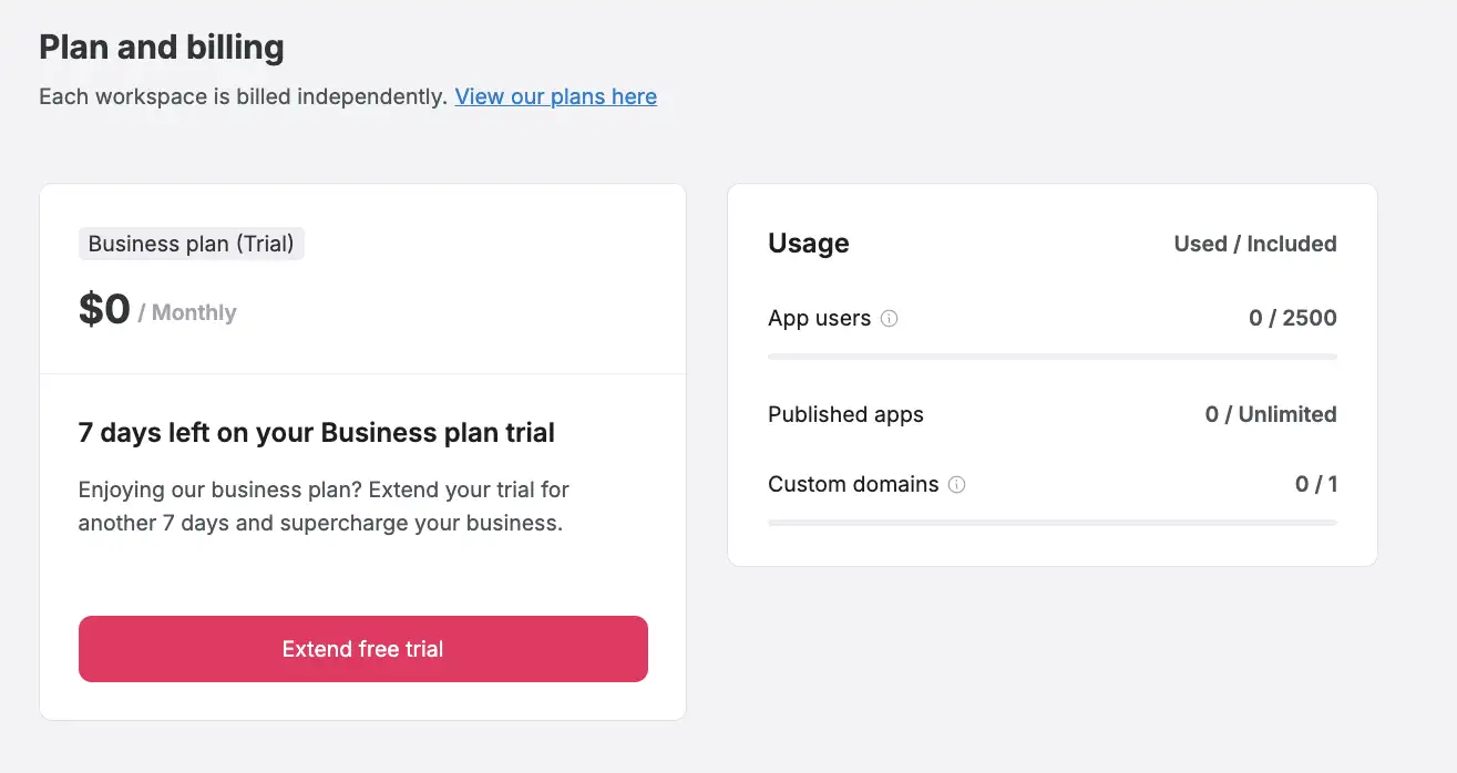 Softr main dashboard plan and billing edit div