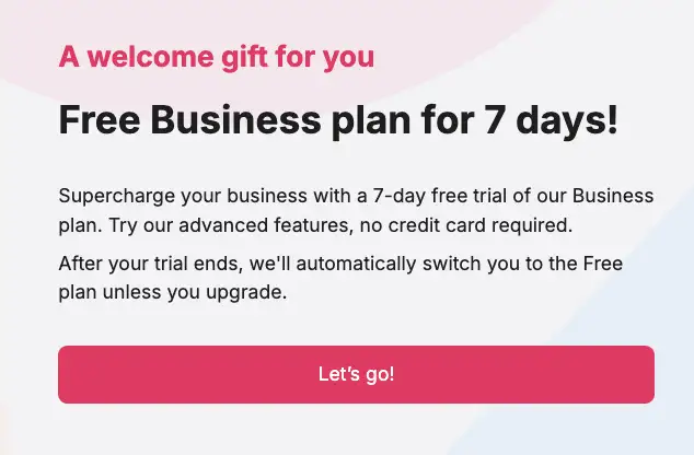 Softr platform showing the 7-day free business plan trial